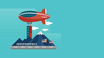an illustration of an airplane flying over a mountain with the words independence video