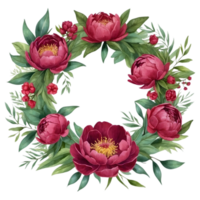 AI generated watercolor peony flower illustration, transparent background png