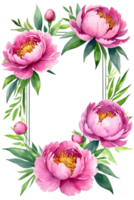 AI generated watercolor peach-color peony flower wreath png