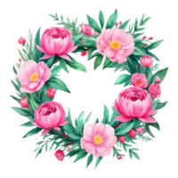 AI generated watercolor peach-color peony flower wreath png