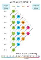 Aufbau principle, Electrons fill orbitals from lower to higher energy levels in a atom vector