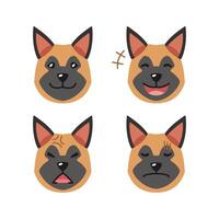 Set of cute character german shepherd dog faces showing different emotions vector