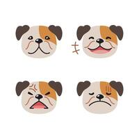 Set of cute character bulldog faces showing different emotions vector