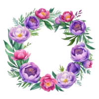 AI generated watercolor purple  peony flowers on a transparent background png