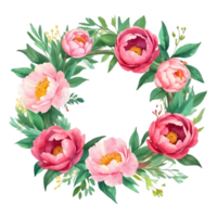 AI generated watercolor pink peony flowers png and transparent