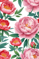 AI generated watercolor pink peony flowers png and transparent