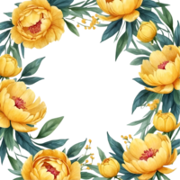 AI generated watercolor yellow peony flowers png