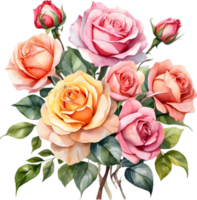 AI generated watercolor painting of roses on transparent background png
