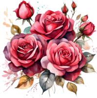 AI generated watercolor painting of roses on transparent background png