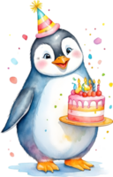 ai generado contento cumpleaños pingüino png