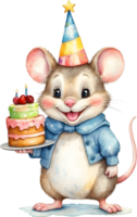 ai généré Souris avec anniversaire gâteau png