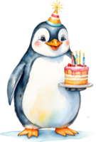 ai gerado feliz aniversário pinguim png