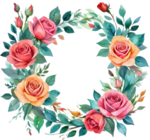 AI generated watercolor rose wreath png