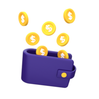 Unique Blue wallet floating coins 3D rendering icon illustration simple.Realistic illustration. png