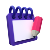 Unique clipboard sheduller pencil successful completion 3D rendering icon illustration simple.Realistic illustration. png