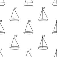 Seamless monochrome pattern with hand drawn doodle boat or sailboat. Doodle vector illustration isolated on white