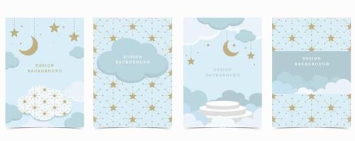 Twinkle blue baby background for vertical a4 design with cloud and star vector