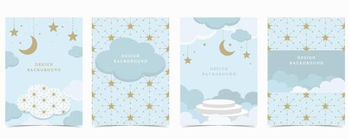 Twinkle blue baby background for vertical a4 design with cloud and star vector