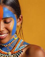 ai generado retrato diversidad de africano con pintado cara en indígena cultura foto