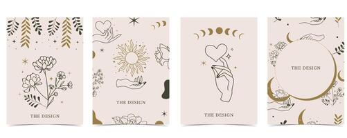 boho card tarot for a4 vertical illustration design with hand and sun vector