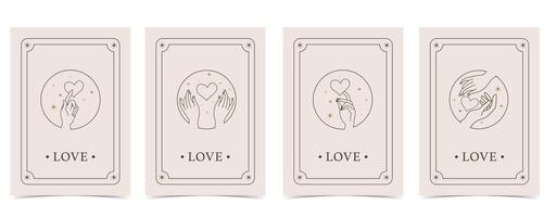 boho tarjeta tarot para a4 vertical ilustración diseño con mano y corazón vector