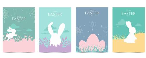 Collection of easter background set with rabbit and egg in silhouette style Editable vector illustration for A4 vertical postcard