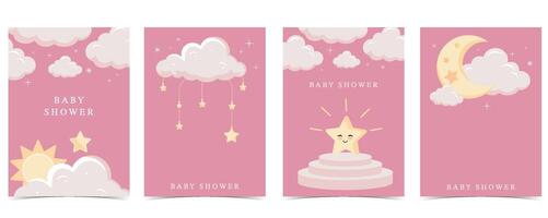 Twinkle pink baby background for vertical a4 design with cloud and star vector