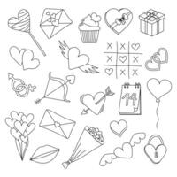 Black and white Valentines stickers for Valentine's Day. Hand drawn set of valentines. Vector illustration