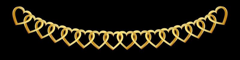 Golden hearts linked together on a black background. Design element. Vector illustration