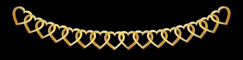 Golden hearts linked together on a black background. Design element. Vector illustration