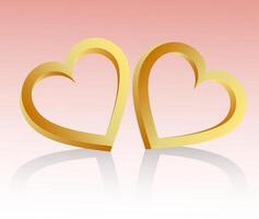 Two golden hearts linked together. Design element. Vector illustration