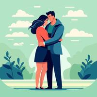 A man and a woman hug. Flat vector illustration