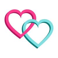 Two blue and pink hearts linked together. Design element. Vector illustration