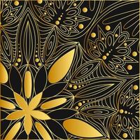 Golden circular pattern in the form of a mandala on a black background. Mehendi Tattoo Ornament Mandala Design. Coloring book page. Vector illustration.
