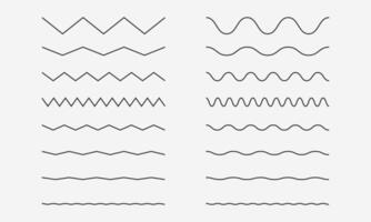 Wave zigzag lines set. Underlines, smooth end squiggly horizontal, squiggles. Vector illustration