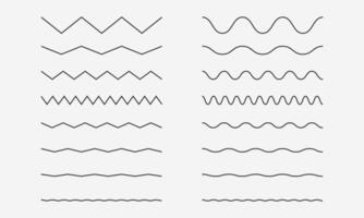 Wave zigzag lines set. Underlines, smooth end squiggly horizontal, squiggles. Vector illustration