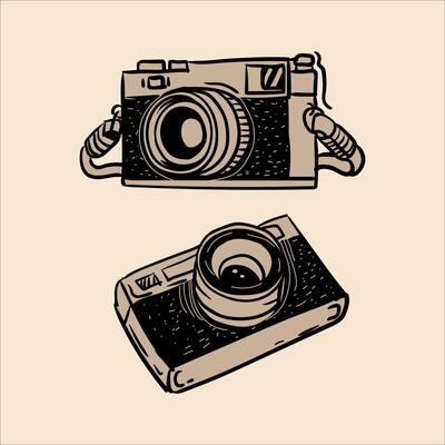Hand drawn old camera cartoon illustration