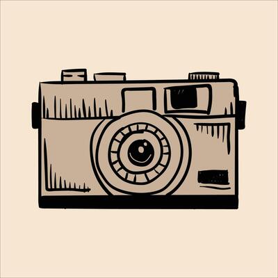 Hand drawn old camera cartoon illustration