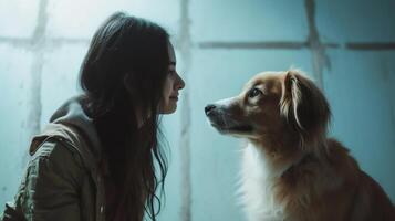 AI generated Human 's best friend , Woman is hugging dog with love . photo