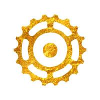 Hand drawn Sprocket icon in gold foil texture vector illustration