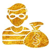 Hand drawn Burglar icon in gold foil texture vector illustration