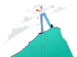 Man standing on steep cliff vector