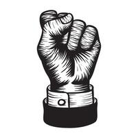 Hand fist in woodcut style drawing vector