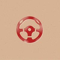 Steering wheel halftone style icon with grunge background vector illustration