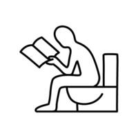 Man sitting in toilet and reading magazine icon. Hand drawn vector illustration. Editable line stroke.