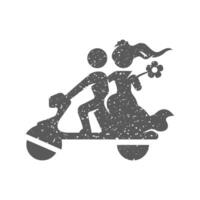 Wedding scooter icon in grunge texture vector illustration