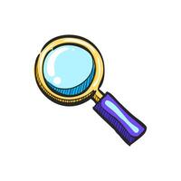 Magnifier icon in hand drawn color vector illustration