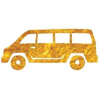 Hand drawn Car icon in gold foil texture vector illustration
