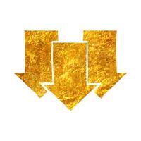 Hand drawn Multiple download arrow icon in gold foil texture vector illustration