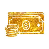 Hand drawn Money icon in gold foil texture vector illustration